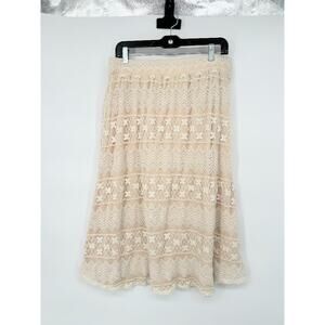 Krazy Kat Midi Skirt Womens L Cream Floral Boho Lace Peasant Fairy Embroidered